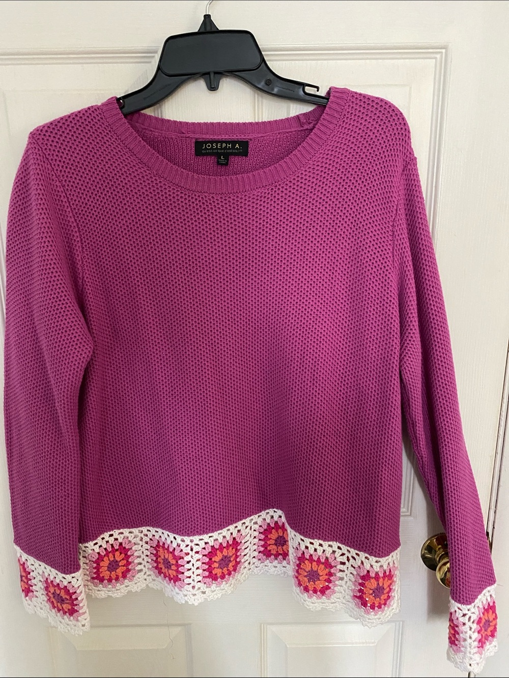 Joseph A   Magenta Crewneck Sweater with Crochet Trim